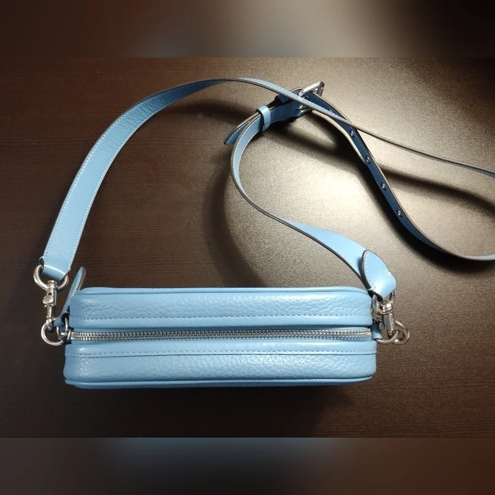 Coach Pool Blue Soft Pebbled Leather Camera Crossbody Bag